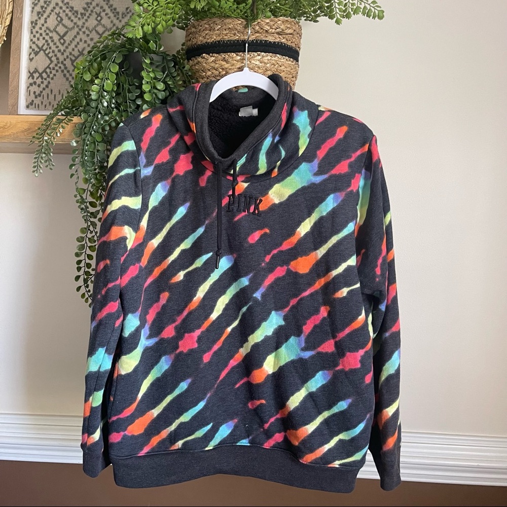 Victoria’s Secret Pink Tie Dye Sherpa Lined Cowl Neck Sweatshirt SZ S